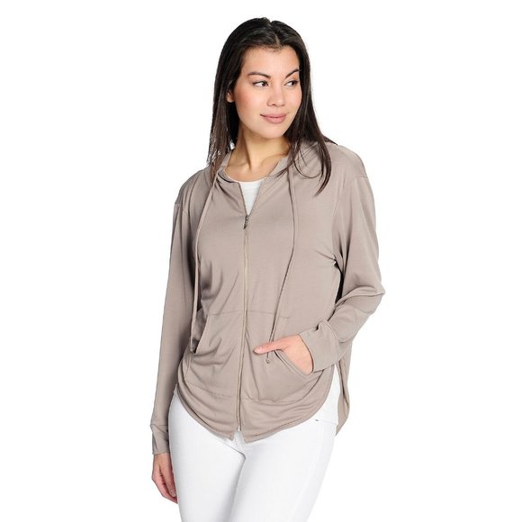 NWOT - HRP Peete Knit Long Sleeve Cut-out Racerback 2-Pocket Front Taupe, Size S - Picture 1 of 2